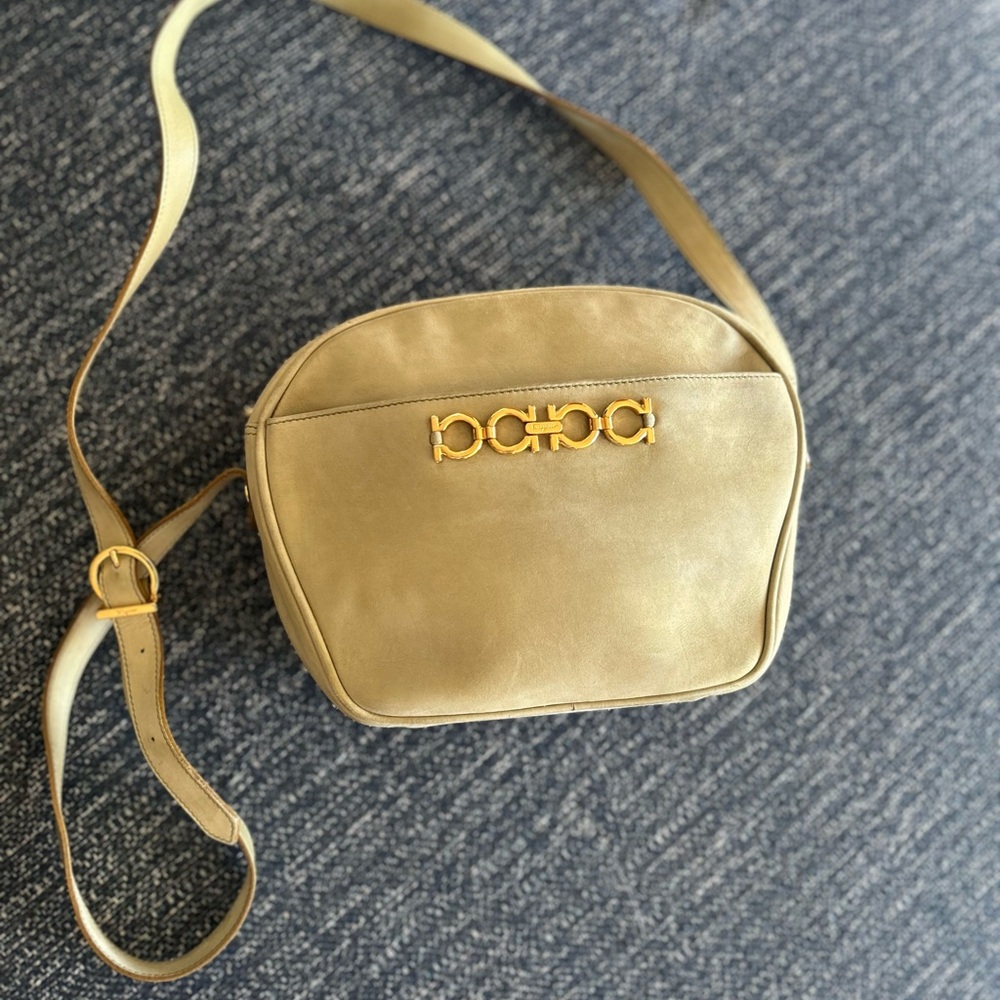 Salvatore Ferragamo micro suede camera bag beige